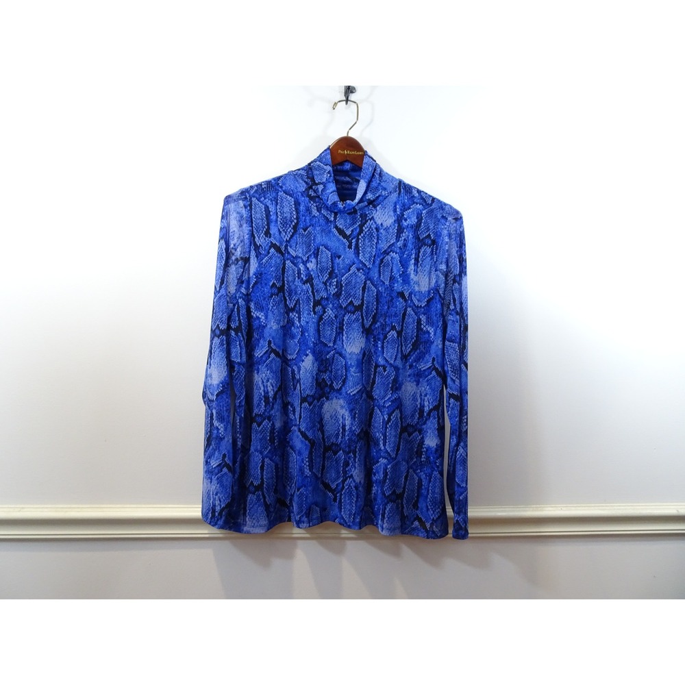 INC International Concepts Blue Snakeskin Mock Neck Long Sleeve Top Mesh 3X